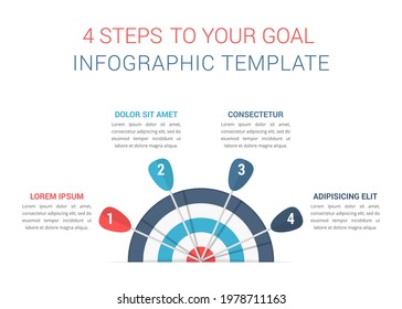 Target With Four Arrows, Four Steps To Your Goal, Infographic Template, Vector Eps10 Illustration