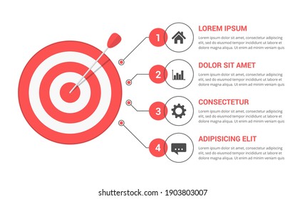 Target with four elements with numbers, icons and text, infographic template for web, business, presentations, vector eps10 illustration