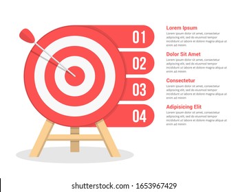 Target with four elements for your text, four steps to your goal, infographic template for web, business, presentations, vector eps10 illustration