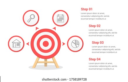 Target with four elements for your text, three steps to your goal, infographic template for web, business, presentations, vector eps10 illustration