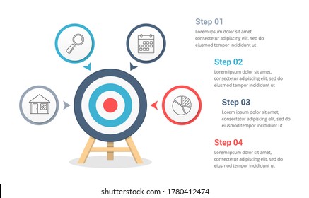 Target with four elements for your text, three steps to your goal, infographic template for web, business, presentations, vector eps10 illustration