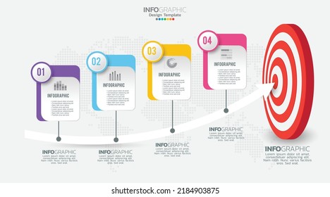 Target with Four steps to your goal infographic template for web, business, presentations.