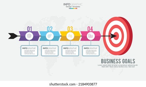 Ziel mit vier Schritten zu Ihrem Ziel Infografik Vorlage für Web, Business, Präsentationen.