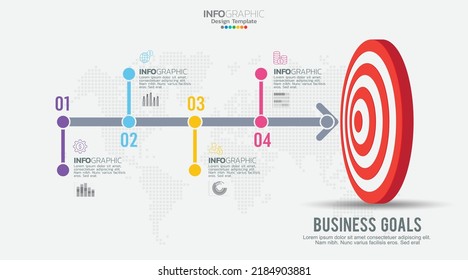 Apuntar con cuatro pasos para tu plantilla de infografía de objetivo para web, negocios, presentaciones.