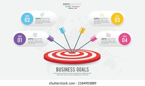 Target with Four steps to your goal infographic template for web, business, presentations.