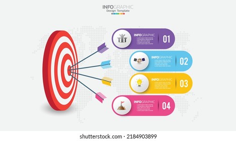 Ziel mit vier Schritten zu Ihrem Ziel Infografik Vorlage für Web, Business, Präsentationen.