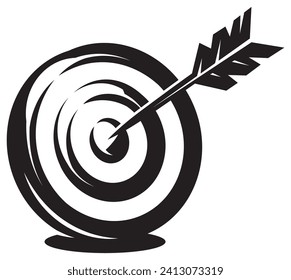 A target from the game dart with an arrow in the center. Vector monochrome illustration. Elements for design.