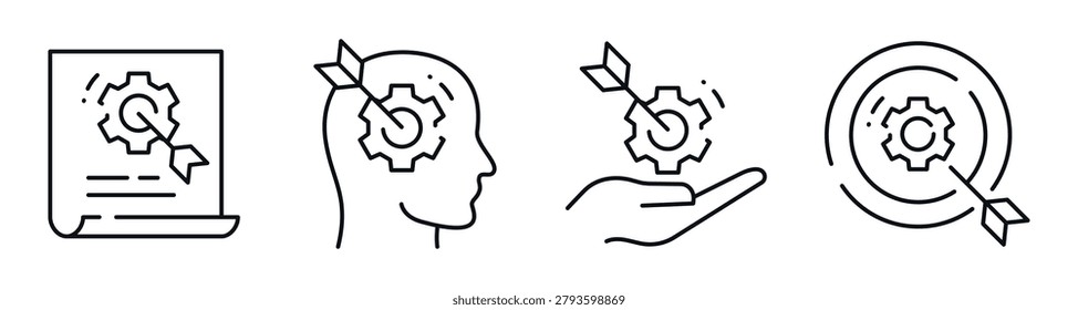 Target gear icons indicating focus on digital interface panel. Editable stroke