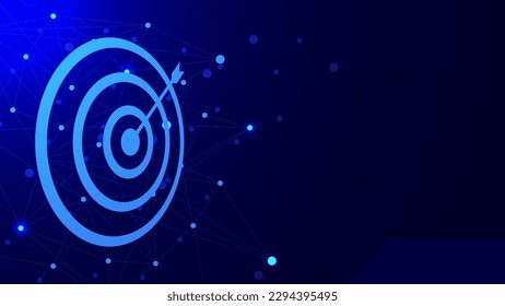 Target with glowing particle futuristic business goals concept on dark blue background. Vector illustration.