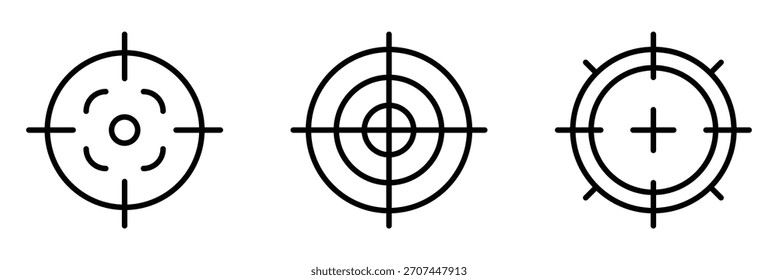 Ziel und Ziel abstrakte Vektorsymbole Set. Darts Symbol dünne Linie Illustration in verschiedenen Stil.