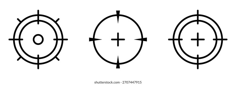 Ziel und Ziel abstrakte Vektorsymbole Set. Darts Symbol dünne Linie Illustration in verschiedenen Stil.