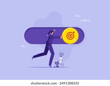 Target goal achievement concept, goal setting, business plan and strategy, businesswoman turning the goals or objectives to on position or into action