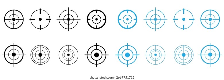 Target, goal, aim circle icon set, Target icon set, Target icon vector illustration, Bullseye, focus, crosshair, reticle, viewfinder, Sharpshooting icons