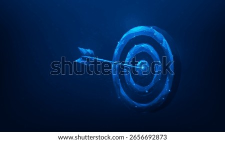 Target Goal With Arrow low poly wireframe technology blue background. dartboard vision mission complete concept. vector illustration fantastic technology.