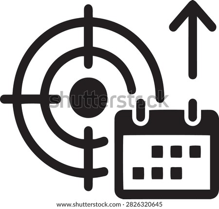 Target goal and calendar icon representing timely success with calendar schedule planning achievement business management strategy deadline objective marketing performance corporate