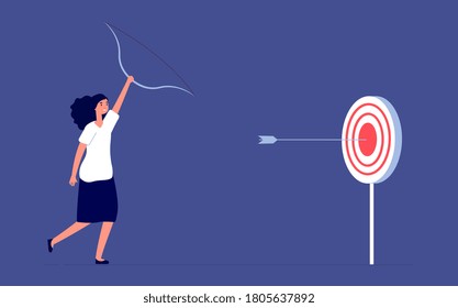 Target goal. Female employee ambition, business woman success. Flat focus or leadership, aspiration forward and progress vector concept