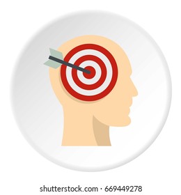 Target goal in human head icon in flat circle isolated on white background vector illustration for web