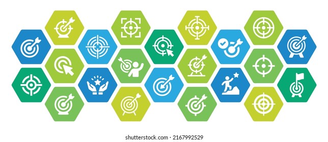 Target goal icon set in flat design. Goals and objectives symbol vector illustration.