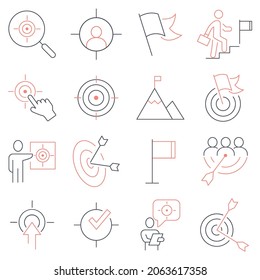 Target and Goal icons set.  Target and Goal  pack symbol vector elements for infographic web