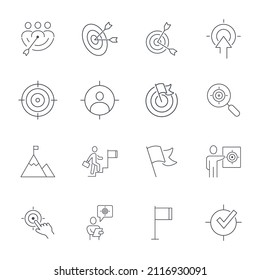 Iconos de objetivo y objetivo definidos. Elementos vectores de símbolo de paquete de objetivo y de objetivo para la web de infografía