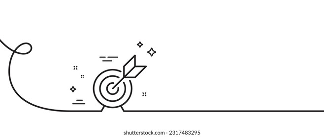 Target goal line icon. Continuous one line with curl. Success arrow sign. Business aim symbol. Target goal single outline ribbon. Loop curve pattern. Vector