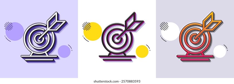 Target goal line icon. Halftone dotted pattern. Gradient icon with grain shadow. Success arrow sign. Business aim symbol. Line target goal icon. Various designs. Vector