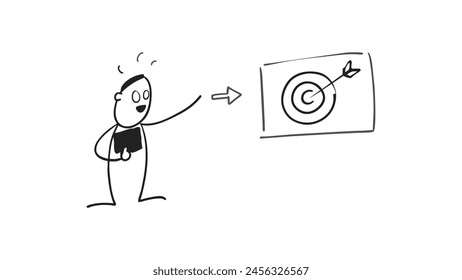 The target. Goal. The manager explains the business plan. doodle line art on white background