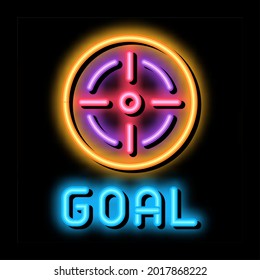 target goal neon light sign vector. Glowing bright icon target goal sign. transparent symbol illustration