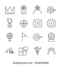 Icono de conjunto de objetivo y objetivo, icono de signo de objetivo aislado y de conjunto de objetivo, ilustración vectorial
