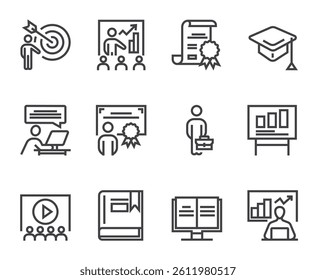 Target and goal simple isolated line icon set