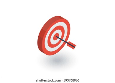 target, goal, success marketing concept, arrow center isometric flat icon. 3d vector colorful illustration. Pictogram isolated on white background