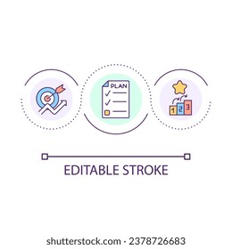 Target goals loop concept icon. Development plan. Improvement strategy. Achieve objectives abstract idea thin line illustration. Isolated outline drawing. Editable stroke. Arial font used