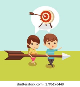 objetivo vectorial carácter chibi éxito concepto de estrategia de negocio. objetivos de la terapia ocupacional. ilustración del plan de objetivos