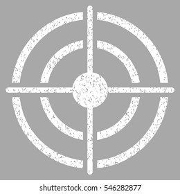 Target grainy textured icon for overlay watermark stamps. Flat symbol with dust texture. Dotted vector white ink rubber seal stamp with grunge design on a silver background.