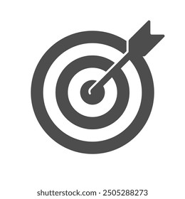Target graphic icon. Arrow hit the target bullseye. Sign isolated on white background. Vector illustration