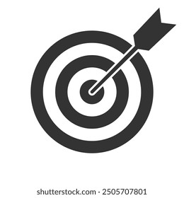 Target graphic icon. Arrow hit the target bullseye. Sign isolated on white background. Vector illustration