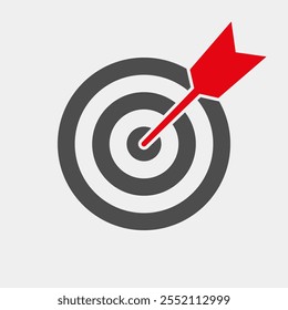 Target graphic icon. Arrow hit the target bullseye. Sign isolated on white background. Vector illustration