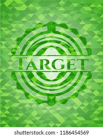 Target green emblem with mosaic background
