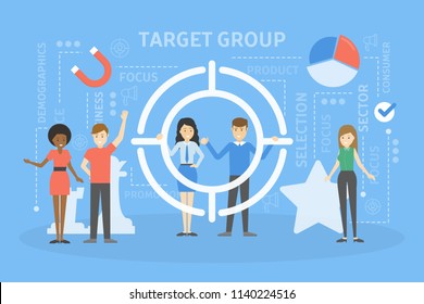 Target group concept illustration. Business promotion and product advertising. Audience analyzing and segmentation.