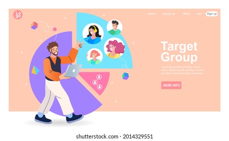 Grupo objetivo, concepto de cliente objetivo. Campaña de atracción de clientes. Mucha gente en el diseño de vector conceptual de gráfico circular. elegir a la persona talentosa para la contratación. Recursos humanos. 