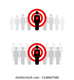 Target group  - people team with target (aim) in center - two vector pictures