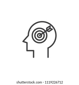 Target and head outline icon. linear style sign for mobile concept and web design. Focus brain simple line vector icon. Symbol, logo illustration. Pixel perfect vector graphics