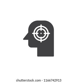 Target and head vector icon. filled flat sign for mobile concept and web design. Focus simple solid icon. Symbol, logo illustration. Pixel perfect vector graphics