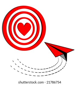 target with heart in center and paper airplane turning