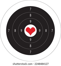 Target heart love vector with numbers for shooting range. A round target with a marked bull's-eye for shooting practice on the shooting range illustration