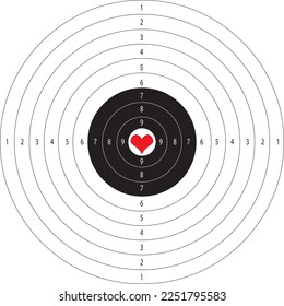 Target heart love vector with numbers for shooting range. A round target with a marked bull's-eye for shooting practice on the shooting range illustration