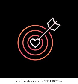 Target with Heart vector line icon - Valentines Day concept symbol or logo element in outline style on dark background