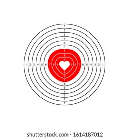 Target with hearts and numbers. 