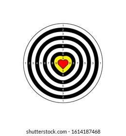 Target with hearts and numbers. 