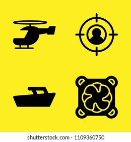 target, helicopter, cooler and speedboat vector icon set. Sample icons set for web and graphic design